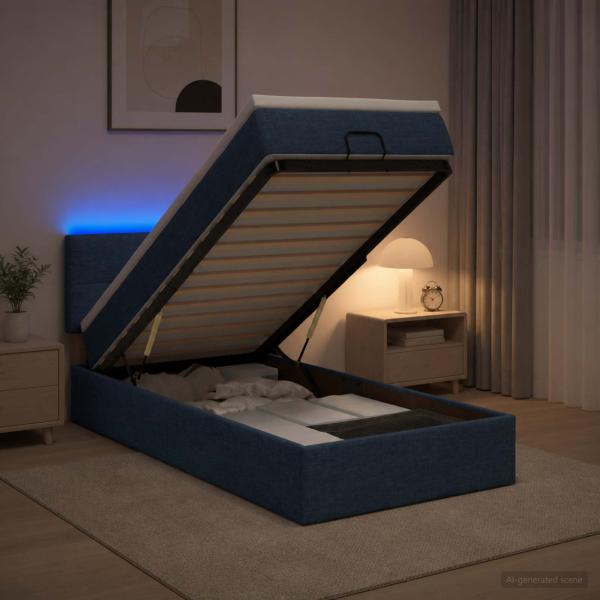 Ottoman-Bett mit Matratze und LED Blau 90 x 200 cm Stoff