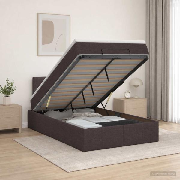 ARDEBO.de - Ottoman-Bett mit Matratze und LED Dunkelbraun 120 x 190 cm