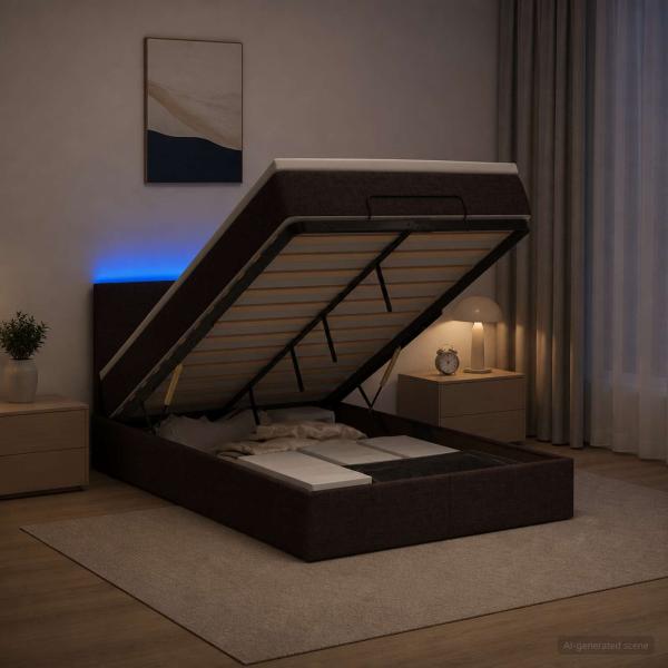 Ottoman-Bett mit Matratze und LED Dunkelbraun 120 x 190 cm