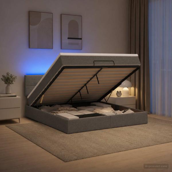 Ottoman-Bett mit Matratze und LED Dunkelgrau 140 x 190 cm Stoff
