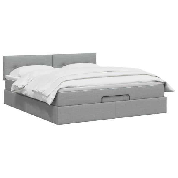 Ottoman-Bett mit Matratze und LED Hellgrau 160 x 200 cm Stoff