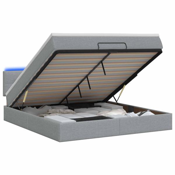 Ottoman-Bett mit Matratze und LED Hellgrau 180 x 200 cm Stoff