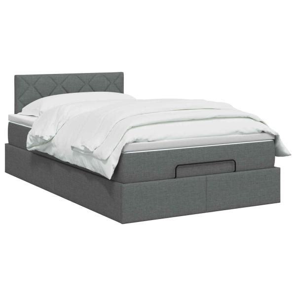 Ottoman-Bett mit Matratze und LED Dunkelgrau 120 x 200 cm Stoff