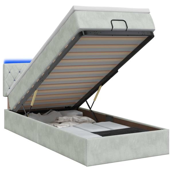 Ottoman-Bett mit Matratze und LED Hellgrau 80 x 200 cm Samt