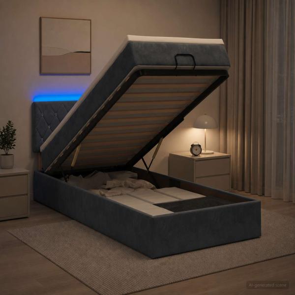 Ottoman-Bett mit Matratze und LED Dunkelgrau 80 x 200 cm Samt