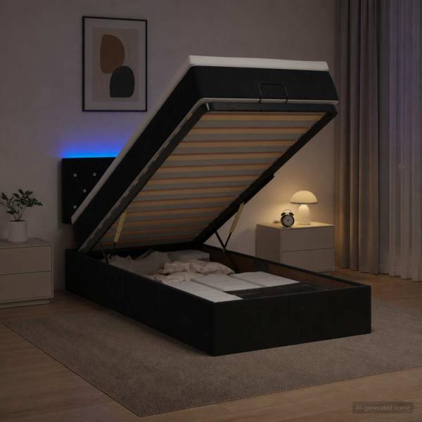 ARDEBO.de - Ottoman-Bett mit Matratze und LED Schwarz 90 x 200 cm Samt