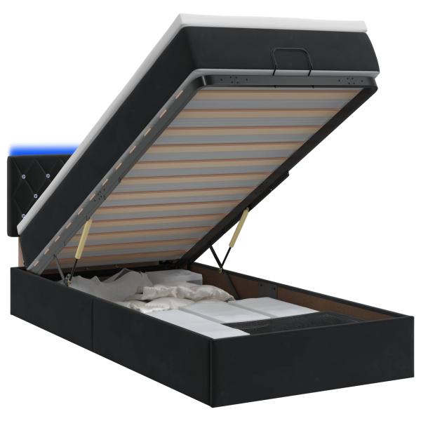 Ottoman-Bett mit Matratze und LED Schwarz 90 x 200 cm Samt
