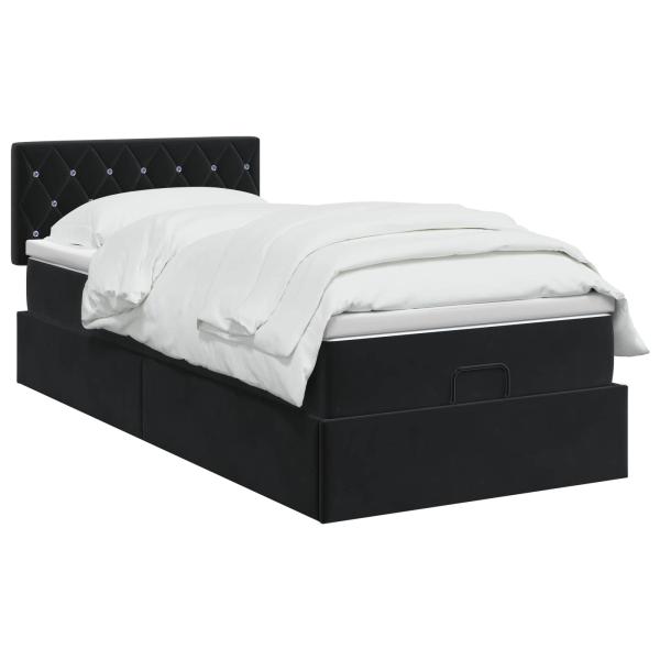 Ottoman-Bett mit Matratze und LED Schwarz 90 x 200 cm Samt