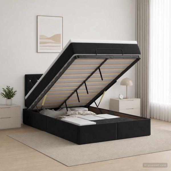 Ottoman-Bett mit Matratze und LED Schwarz 120 x 190 cm Samt