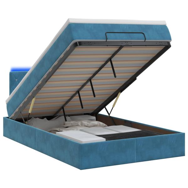 Ottoman-Bett mit Matratze und LED Dunkelblau 120 x 200 cm Samt