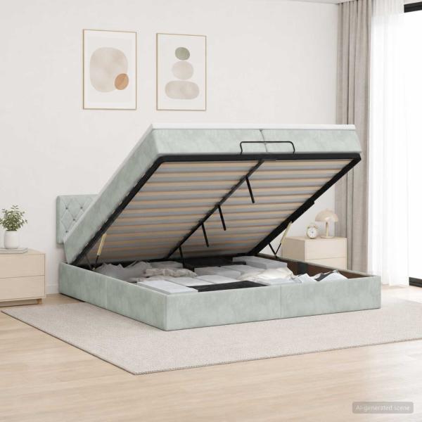 Ottoman-Bett mit Matratze und LED Hellgrau 200 x 200 cm Samt