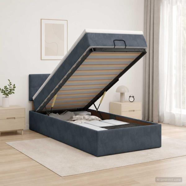 Ottoman-Bett mit Matratze und LED Dunkelgrau 80 x 200 cm Samt