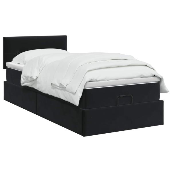 Ottoman-Bett mit Matratze und LED Schwarz 90 x 190 cm Samt