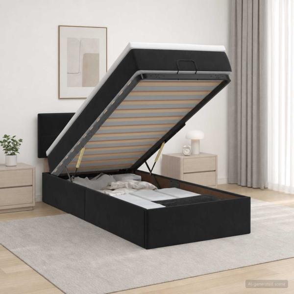 Ottoman-Bett mit Matratze und LED Schwarz 90 x 190 cm Samt