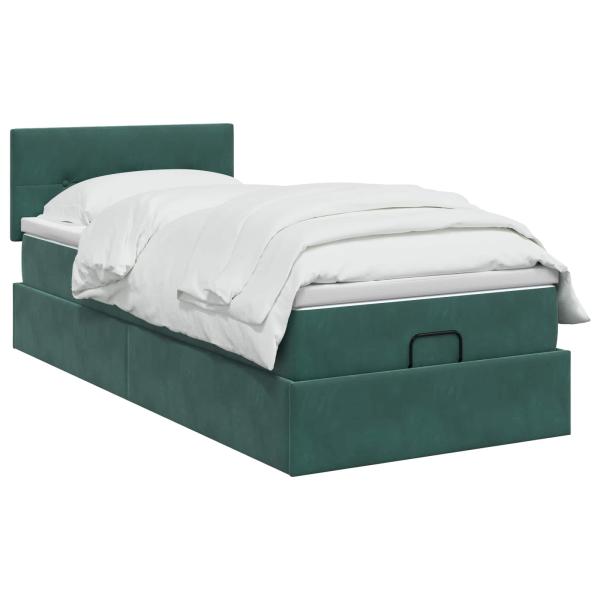 Ottoman-Bett mit Matratze und LED Dunkelgrün 90 x 190 cm Samt