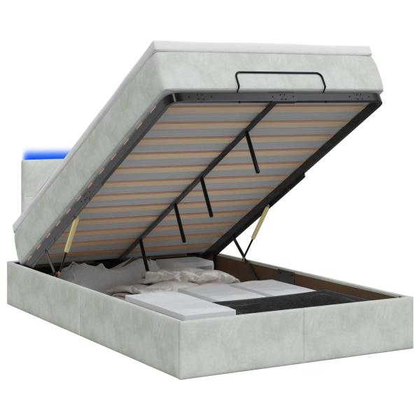 Ottoman-Bett mit Matratze und LED Hellgrau 120 x 190 cm Samt