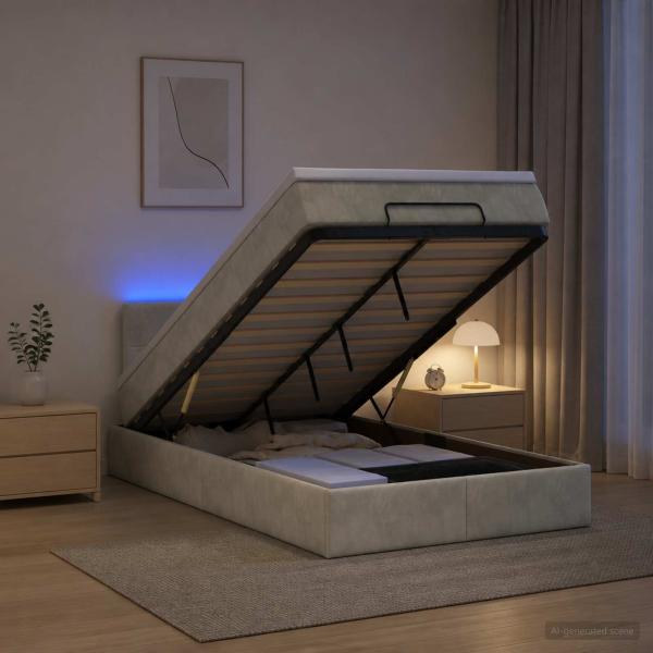 Ottoman-Bett mit Matratze und LED Hellgrau 120 x 190 cm Samt