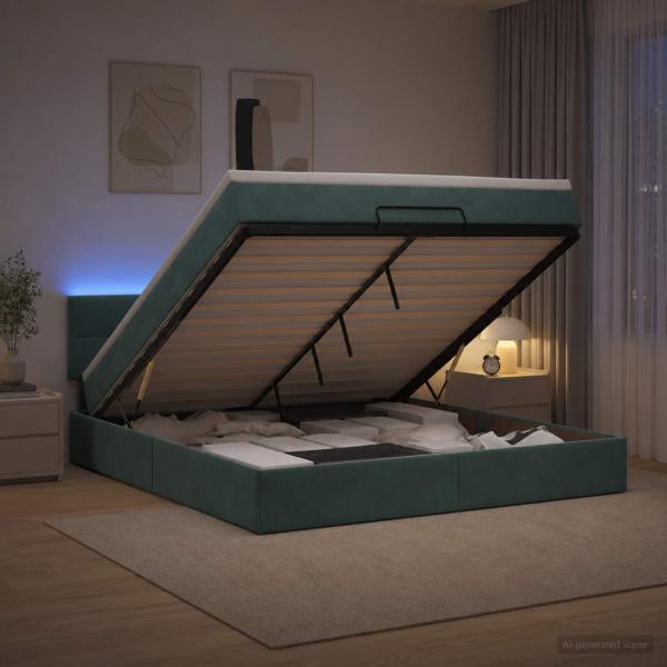 Ottoman-Bett mit Matratze und LED Dunkelgrün 140 x 190 cm Samt