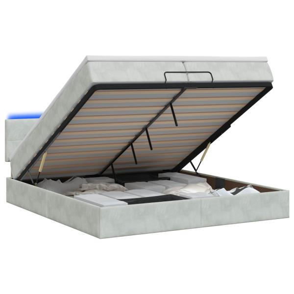 Ottoman-Bett mit Matratze und LED Hellgrau 200 x 200 cm Samt