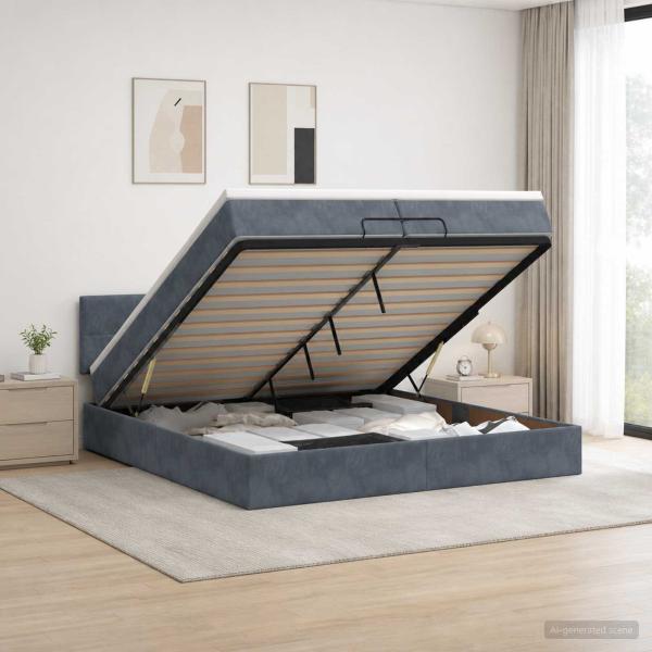 ARDEBO.de - Ottoman-Bett mit Matratze und LED Dunkelgrau 200 x 200 cm Samt