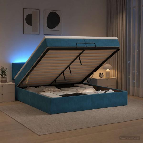 Ottoman-Bett mit Matratze und LED Dunkelblau 200 x 200 cm Samt
