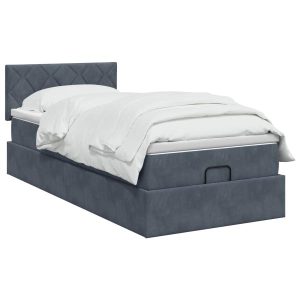 Ottoman-Bett mit Matratze und LED Dunkelgrau 90 x 190 cm Samt
