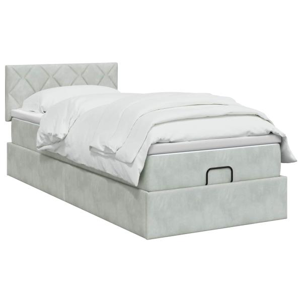 Ottoman-Bett mit Matratze und LED Hellgrau 90 x 200 cm Samt
