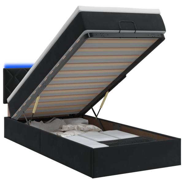 Ottoman-Bett mit Matratze und LED Schwarz 90 x 200 cm Samt