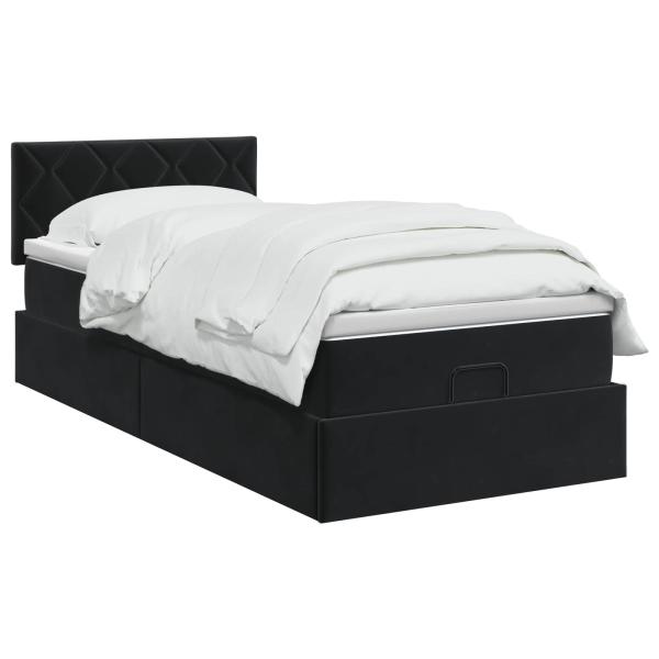 Ottoman-Bett mit Matratze und LED Schwarz 100 x 200 cm Samt
