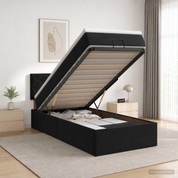 Ottoman-Bett mit Matratze und LED Schwarz 100 x 200 cm Samt