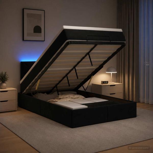 ARDEBO.de - Ottoman-Bett mit Matratze und LED Schwarz 120 x 200 cm Samt