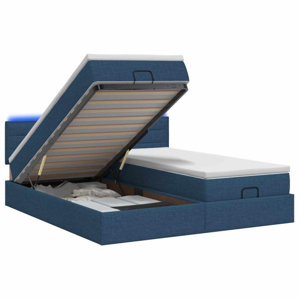 Ottoman-Bett mit Matratze und LED Blau 180 x 200 cm Stoff