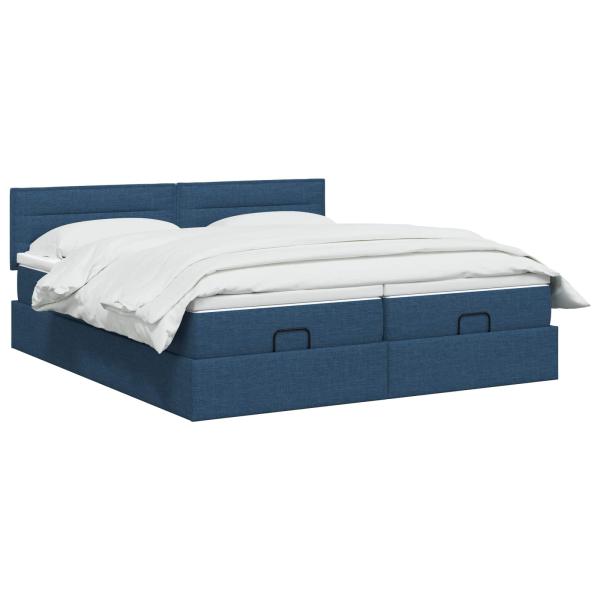 Ottoman-Bett mit Matratze und LED Blau 180 x 200 cm Stoff