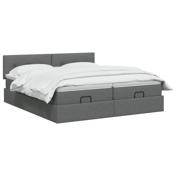 Ottoman-Bett mit Matratze und LED Dunkelgrau 160 x 200 cm Stoff