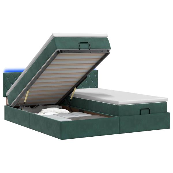 Ottoman-Bett mit Matratze und LED Dunkelgrün 200 x 200 cm Samt
