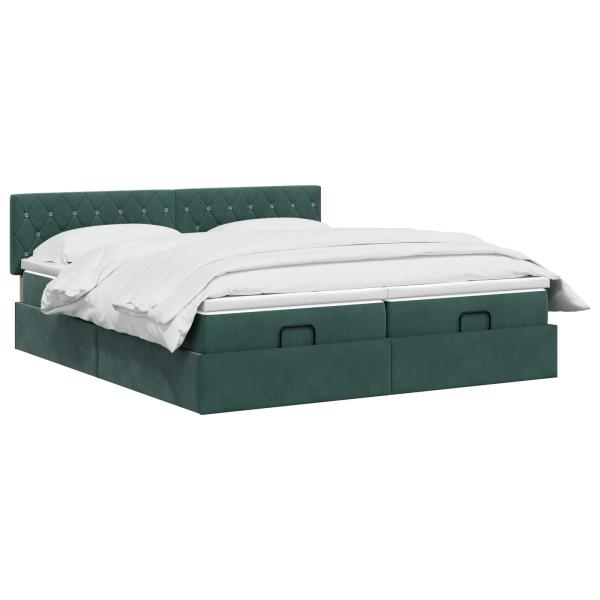 Ottoman-Bett mit Matratze und LED Dunkelgrün 200 x 200 cm Samt