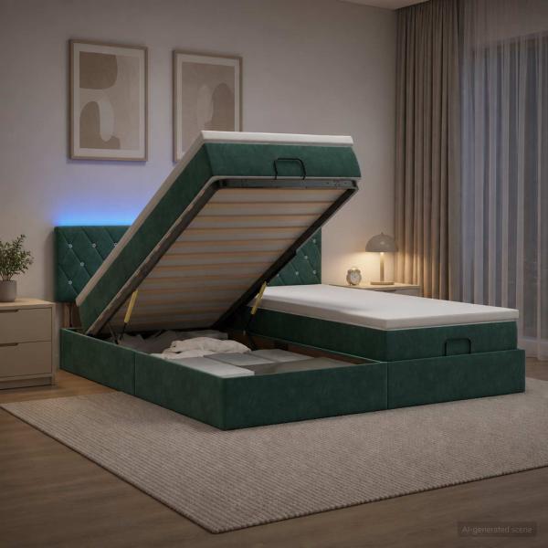 Ottoman-Bett mit Matratze und LED Dunkelgrün 200 x 200 cm Samt