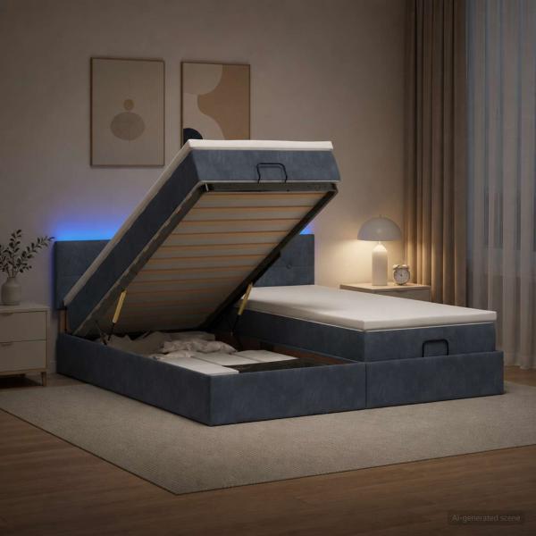 ARDEBO.de - Ottoman-Bett mit Matratze und LED Dunkelgrau 160 x 200 cm Samt