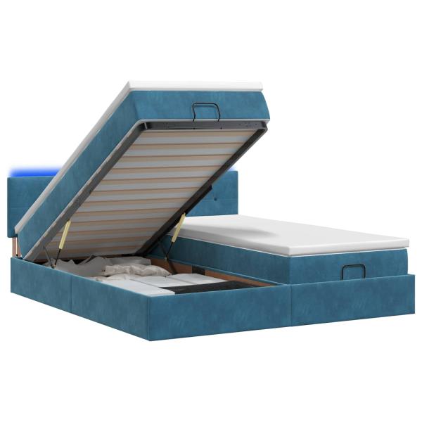 Ottoman-Bett mit Matratze und LED Dunkelblau 180 x 200 cm Samt