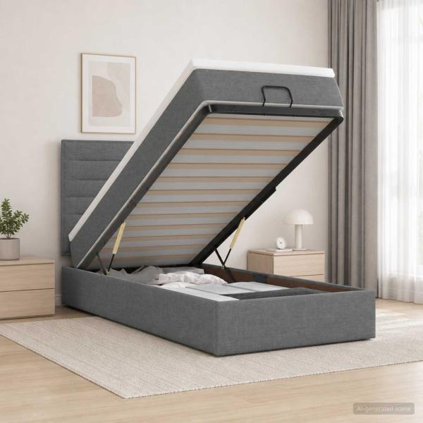 ARDEBO.de - Ottoman Bett mit Matratze Dunkelgrau 100 x 200 cm Stoff