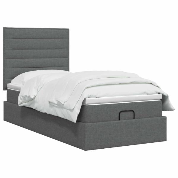 Ottoman Bett mit Matratze Dunkelgrau 100 x 200 cm Stoff