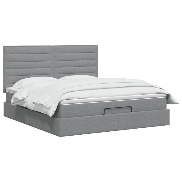 Ottoman Bett mit Matratze Hellgrau 140 x 200 cm Stoff
