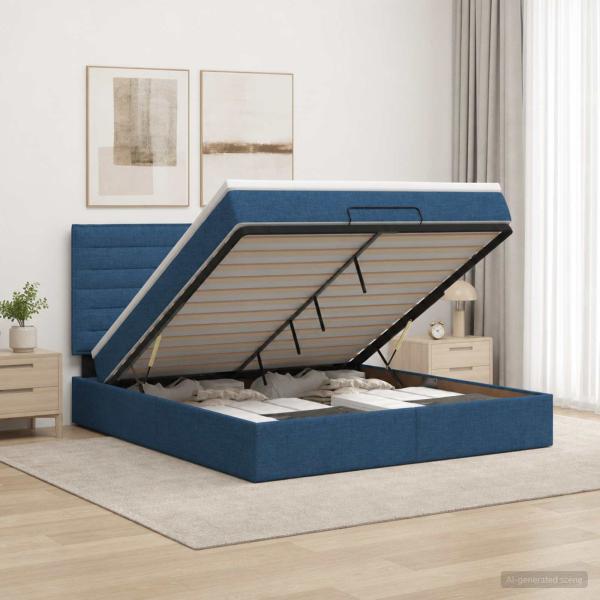 ARDEBO.de - Ottoman Bett mit Matratze mit Kopfteil Blau 180 x 200 cm Stoff