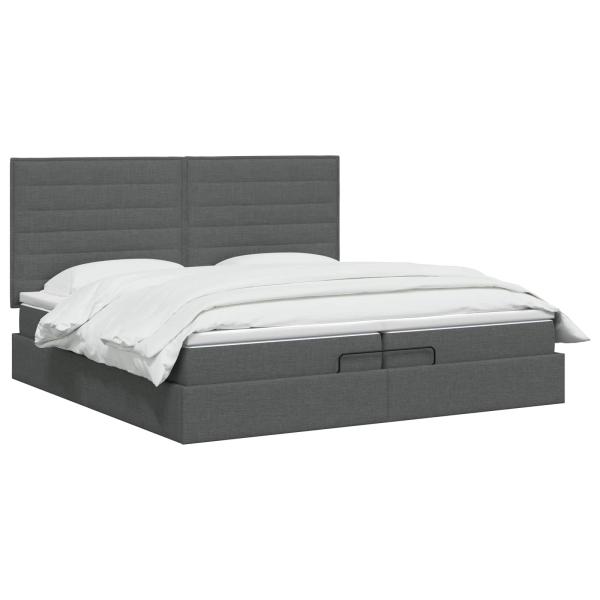 Ottoman Bett mit Matratze Dunkelgrau 200 x 200 cm Stoff