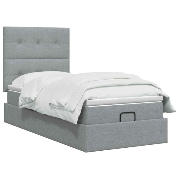 Ottoman Bett mit Matratze Hellgrau 80 x 200 cm Stoff
