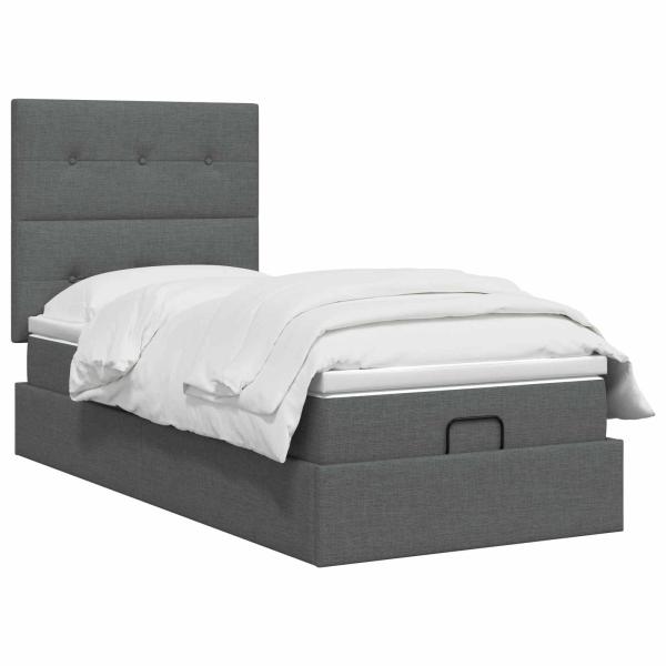 Ottoman Bett mit Matratze Dunkelgrau 80 x 200 cm Stoff