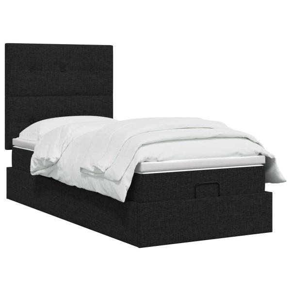Ottoman Bett mit Matratze Schwarz 90 x 200 cm Stoff