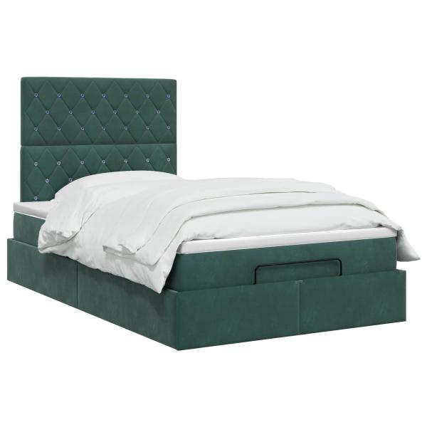 Ottoman Bett mit Matratze Dunkelgrün 120 x 190 cm Samt