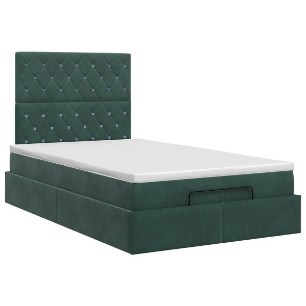 Ottoman Bett mit Matratze Dunkelgrün 120 x 190 cm Samt