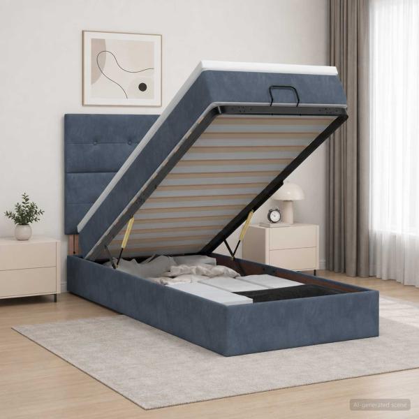 ARDEBO.de - Ottoman Bett mit Matratze Dunkelgrau 90 x 190 cm Samt